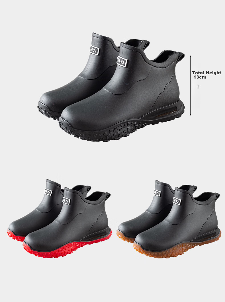 Warrior Men's Waterproof Non-Slip Fashion Outdoor Rain Shoes Durable Rubber Short Boots Hiking Rain Boots Slip-On 3538 Black Size 42 5