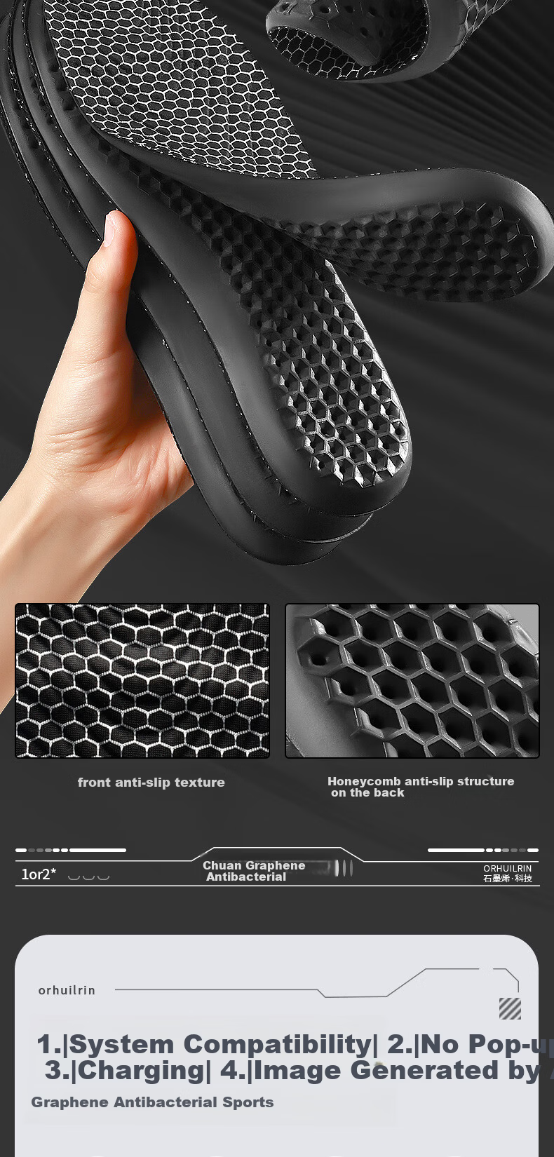 Footprint Tribe Graphene Antibacterial Deodorant Insoles for Men Breathable Sweat-Absorbing Comfortable Long-Standing Military Training Special Size 35-36 5