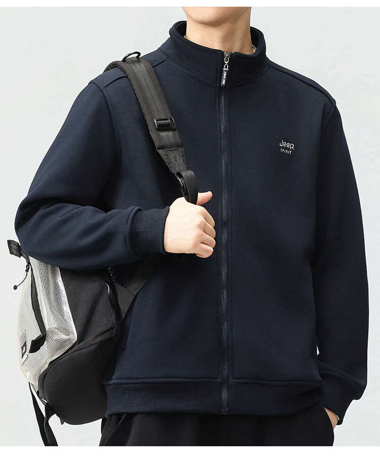 JEEP SPIRIT Men's Jacket, Sweatshirt for Autumn, Loose Casual Trendy Stand-Collar Top, Black, XL 20