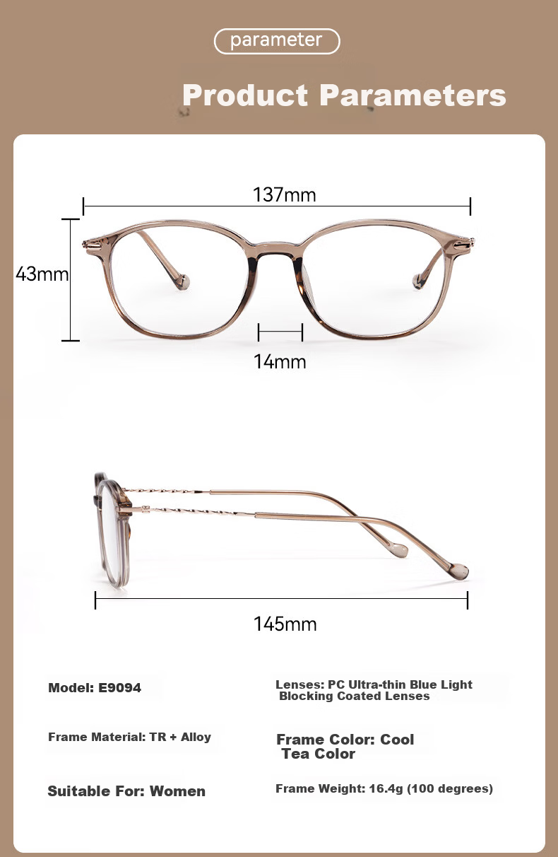 Sunset Red Fashion Ultra-Light High-Definition Blue Light Blocking Reading Glasses 2026 New Women's E9094C +1.00 Diopter 8