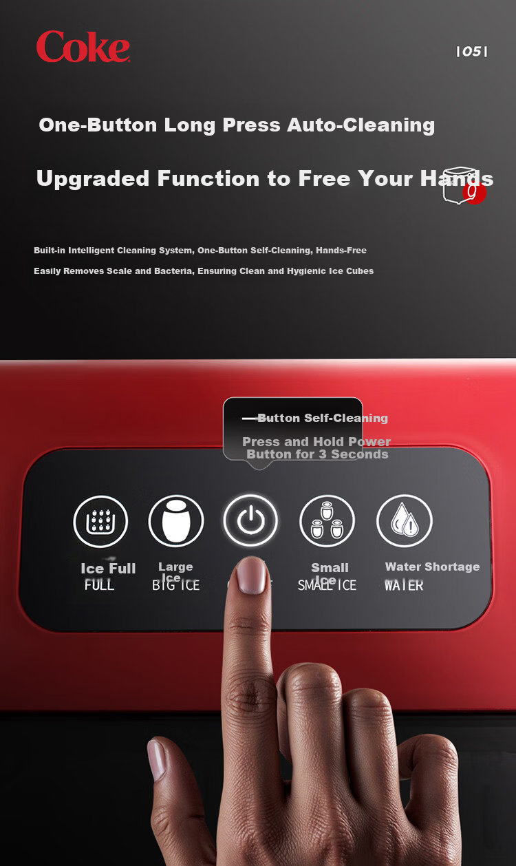 Coca-Cola Home Use Small Fully Automatic Ice Maker One-Key Cleaning Bullet Ice Mini Dormitory Ice Machine Adjustable Ice Size Portable 1.2L About 100 Ice Cubes AH-18ZB05J 9