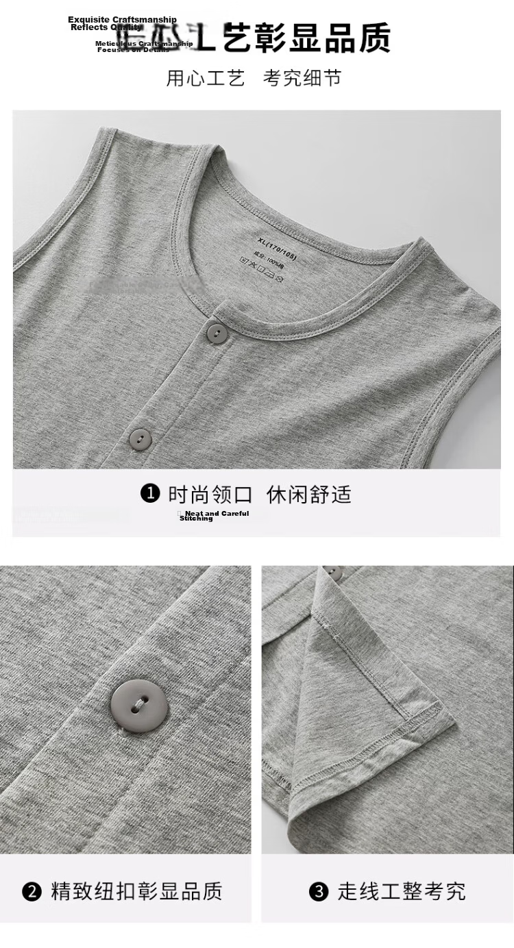 Langsha Men's Cotton Vest Cardigan Sleeveless Summer Outerwear Loose Fit Middle-aged and Elderly Dad Cotton Undershirt 9