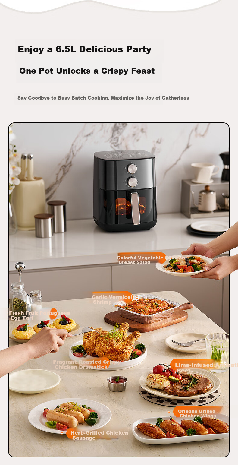 Midea Air Fryer Stainless Steel 0-Coating 2026 New Model【Price Guarantee 618】6.5L Large Capacity Home Air Fryer Steam Oven Combo Metal Interior KZE6559PRO 19