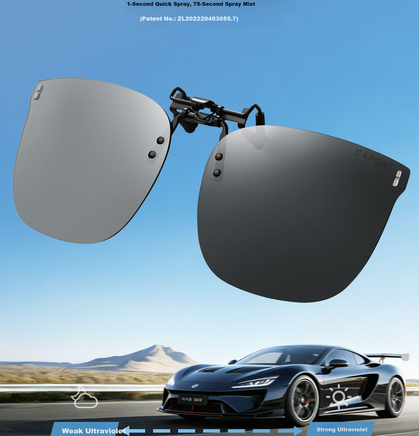 CAPONI Polarized Clip-On HUD Display Sunglasses UV Protection Driving Glasses for Men and Women 13