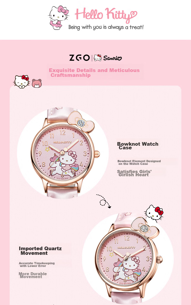 Hello Kitty Children's Watch Time-Only Girls 6-16 Years Old Sanrio Birthday Gift for Elementary and Middle School Girls Daughter 7