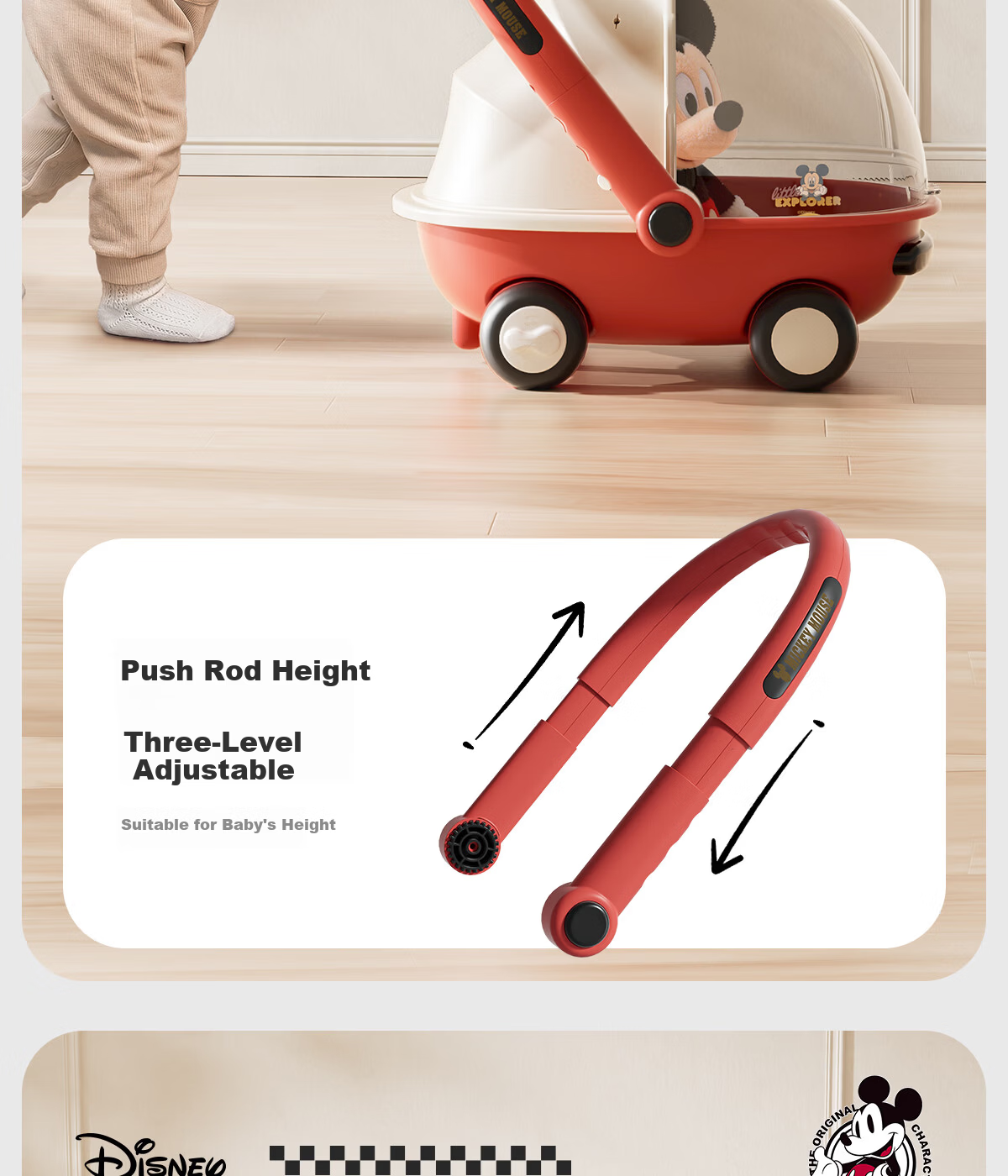 Disney Baby Walker Anti-O-Leg 2026 Model Anti-Tip Balance Walker for Babies 10 Months and Older Baby Push Walker 15