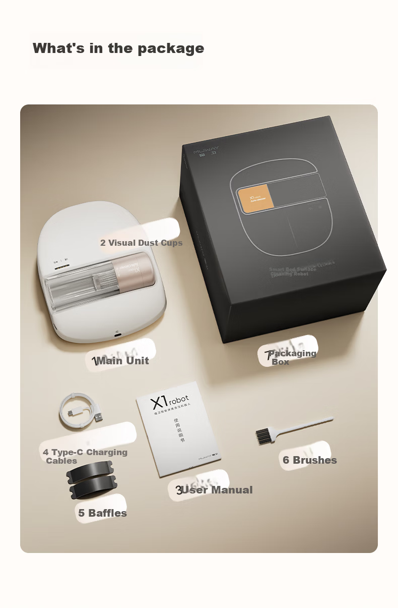 Miaowei Fully Automatic Bed Sweeping Robot Mite Removal Vacuum Cleaner UV Sterilization Pet Hair Cleaning Wireless Dark Gray 25