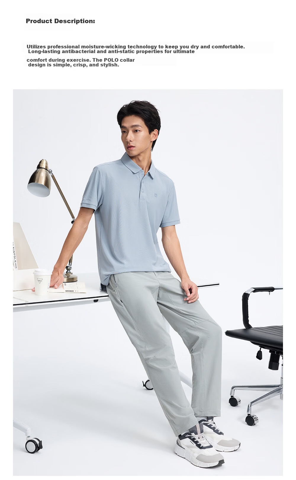 Toread Men's Summer Short Sleeve Polo Shirt Business Casual Antibacterial Quick-Dry Solid Color Shoulder Cooling Tee 3