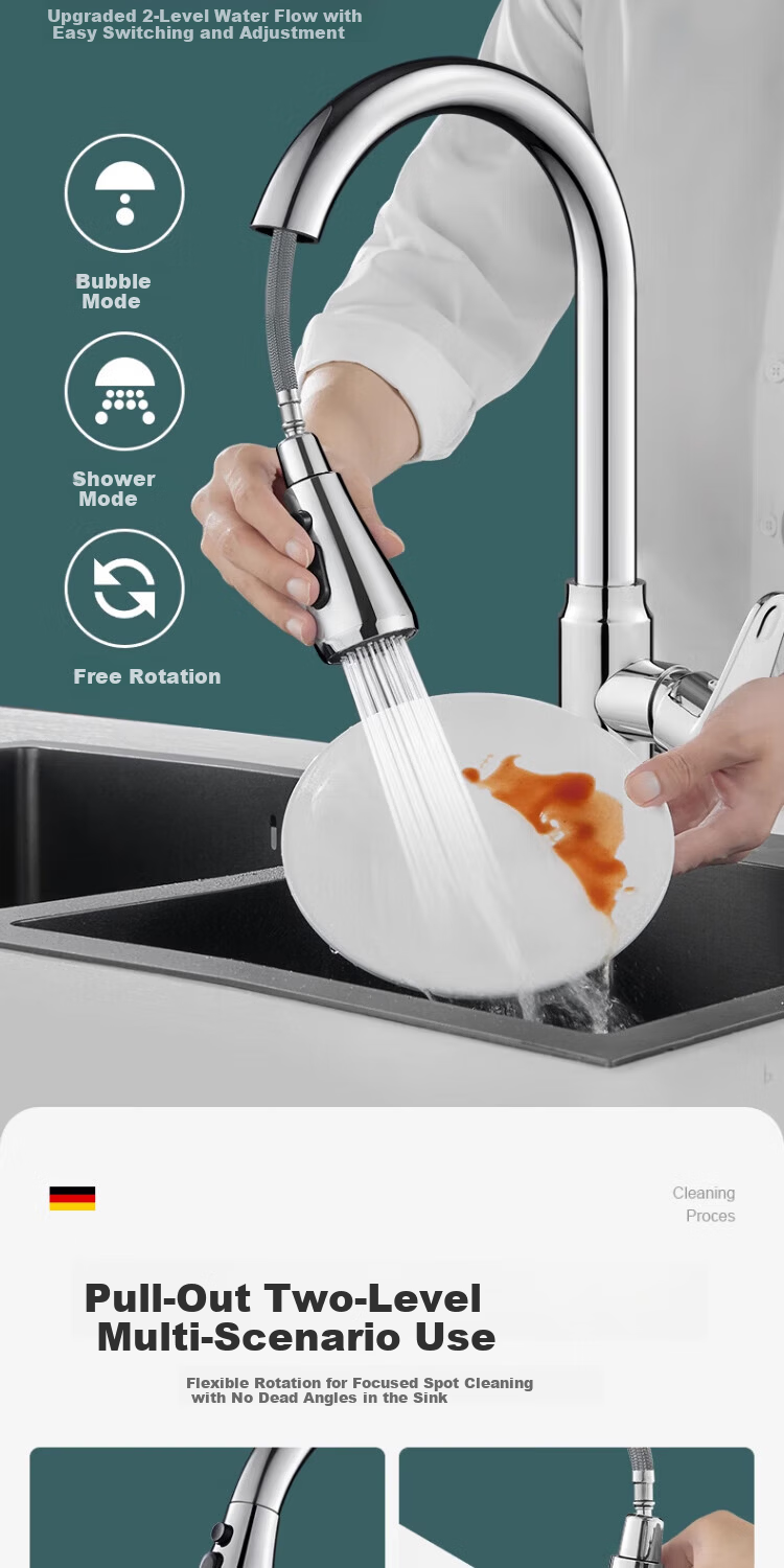IVORPO [Germany] All-Copper Kitchen Pull-Out Faucet Hot and Cold Two-in-One Rotatable Sink Stretchable Swivel Faucet 3