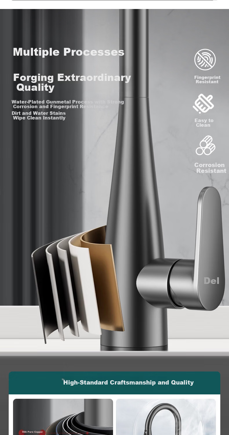 Del 28-Year Brand All-Copper Kitchen Faucet Hot and Cold Two-in-One Pull-Out Sink Tap CPCL 10