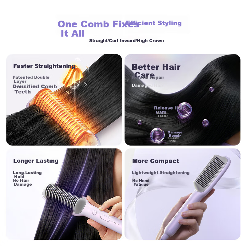 Bear Hair Straightening Brush Styling Comb Dual-use Curling and Straightening Volumizing High Crown Tool Curling Iron Straightener Flat Iron Constant Temperature Long-lasting Travel Dormitory Gift for