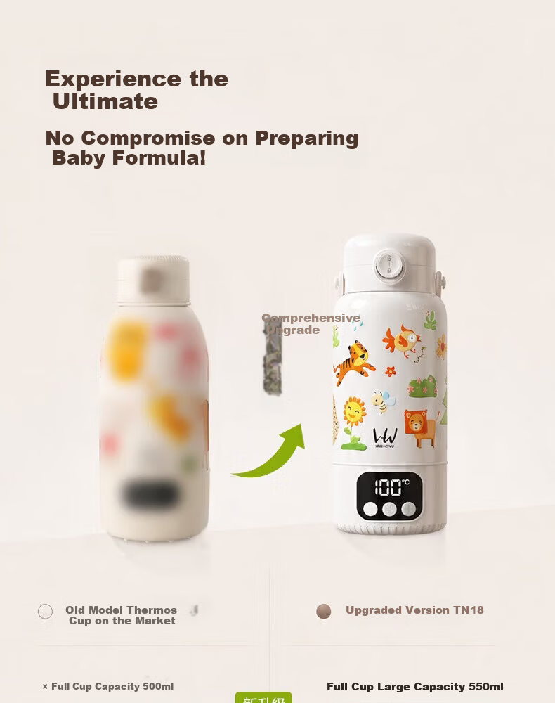 HeWu Portable Thermostatic Kettle Thermos Baby Travel Milk Frother Wireless Electric Boiling Water Cup Three Modes 3