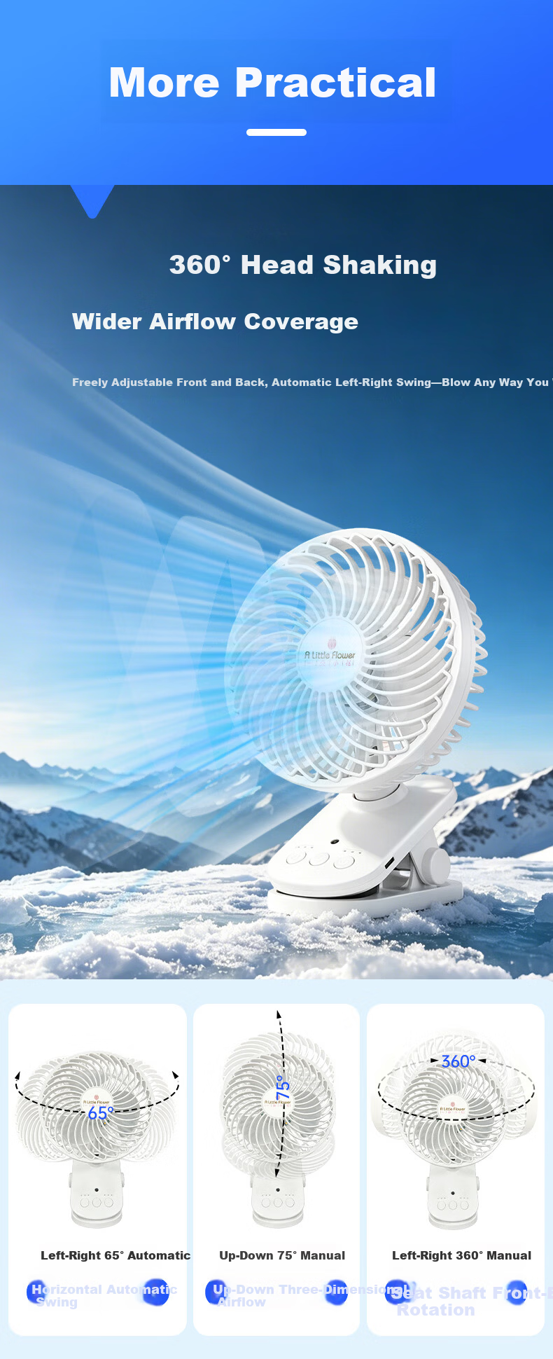 ALittleFlower Desktop Mini Fan 2026 New Dormitory Quiet Long-Lasting Desktop Fan 12