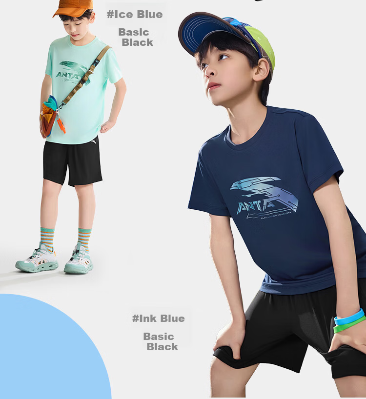 Anta Kids Boys 2026 Summer Breathable Skin-Friendly Short Sleeve and Shorts Sports Set A72625711 10