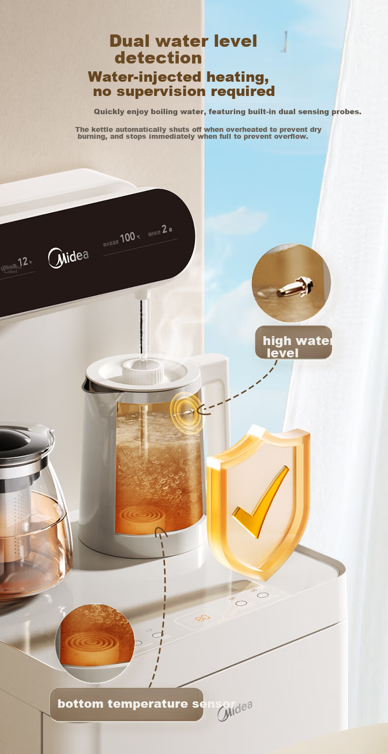 Midea White Moonlight Tea Bar Water Dispenser Home 2026 New Electric Kettle Hot Water Boiler Living Room Vertical Barrel Bottom Tea Bar Cabinet YCR-2666 3