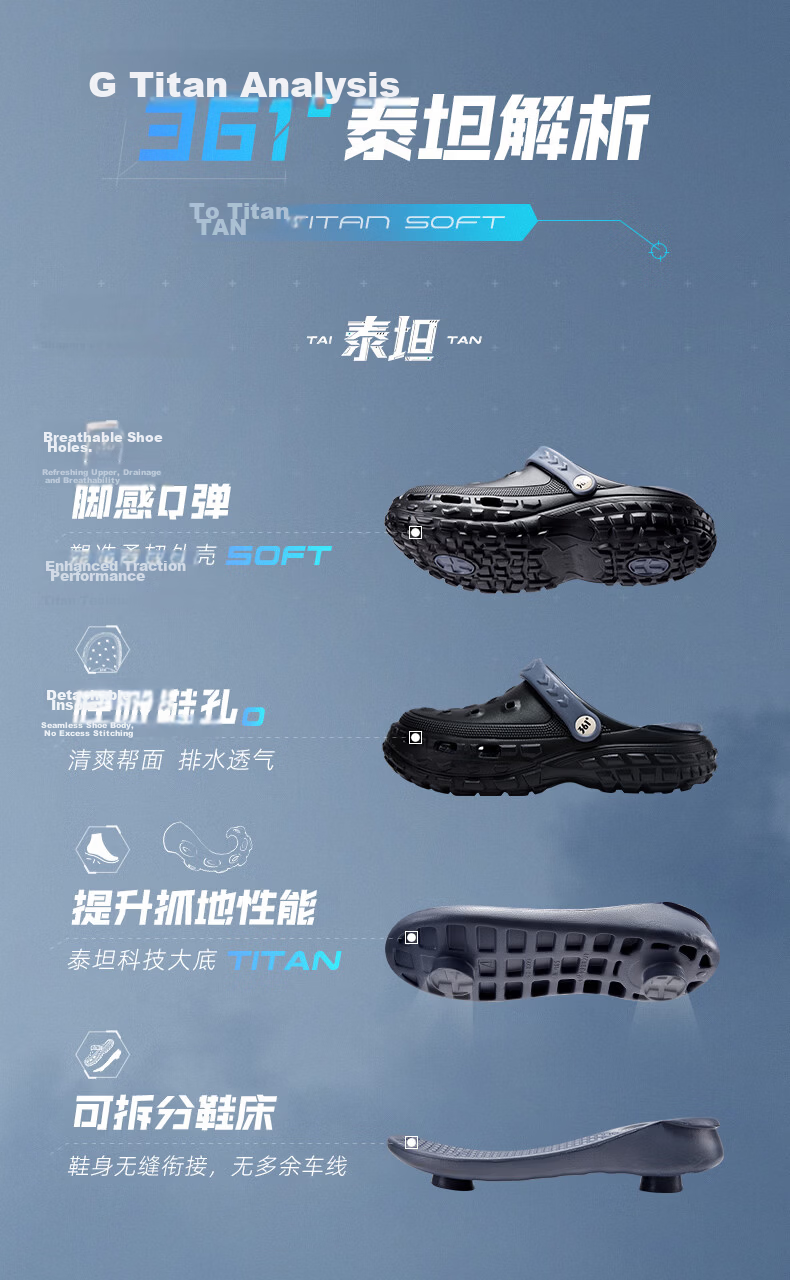 361° Men's 2026 New Summer Outdoor Non-Slip Detachable Beach Sandals Thick Sole Height Increasing Clogs 4