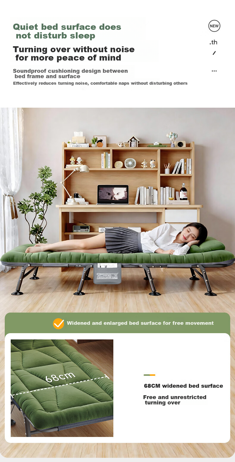 OKeefe Folding Bed Recliner Single Office Nap Bed Outdoor Portable Military Cot with Eight-Leg Reinforced Support 6