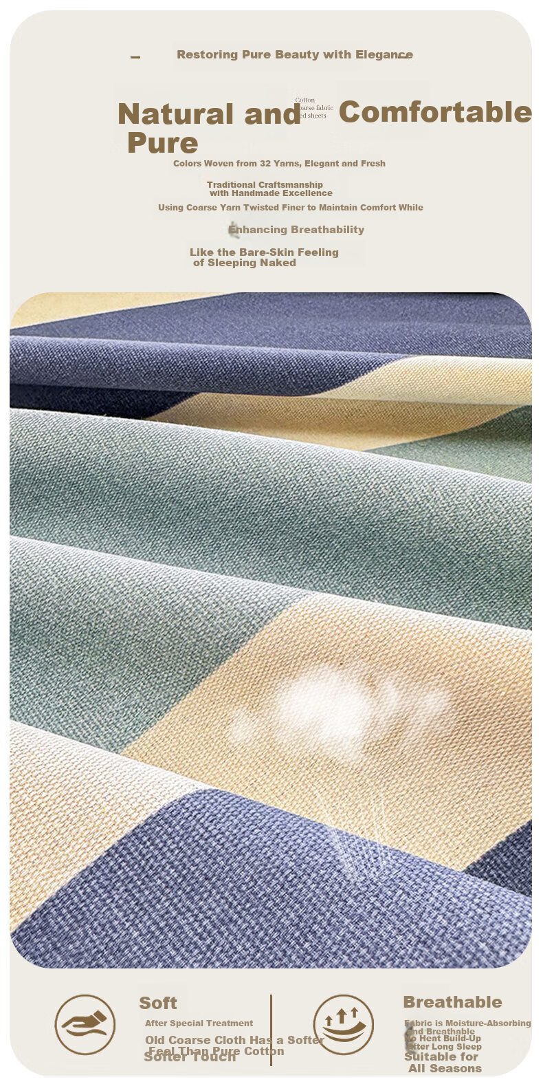 CROWN Single Bed Sheet 1.8x2.3m Dormitory Cover Summer Coarse Fabric Cooling Mattress Dustproof Cover 3