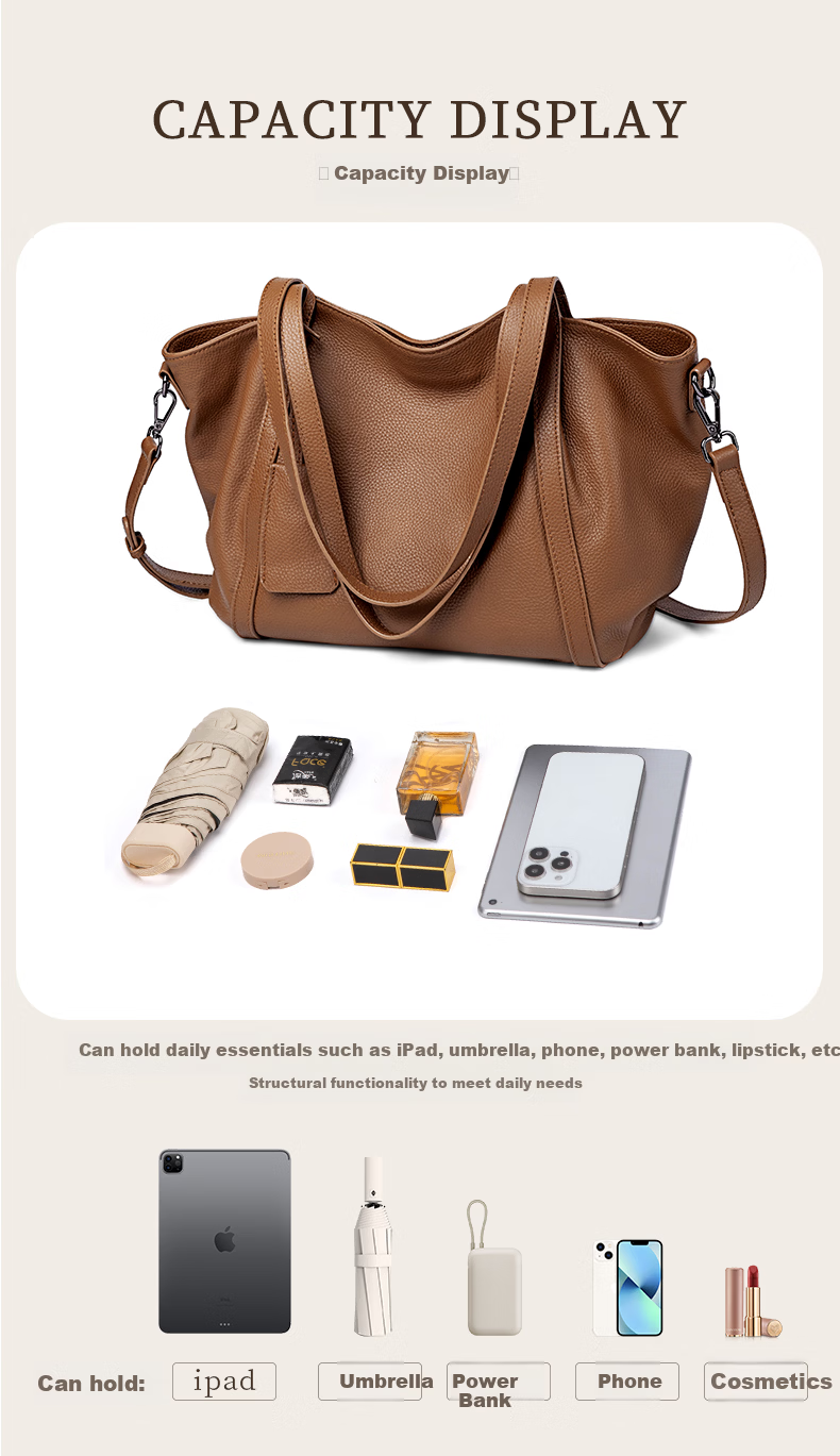 AudiJia Genuine Leather Tote Bag for Women 2026 New Handbag Commuter Shoulder Bag Crossbody Mom Bag Birthday Gift 10
