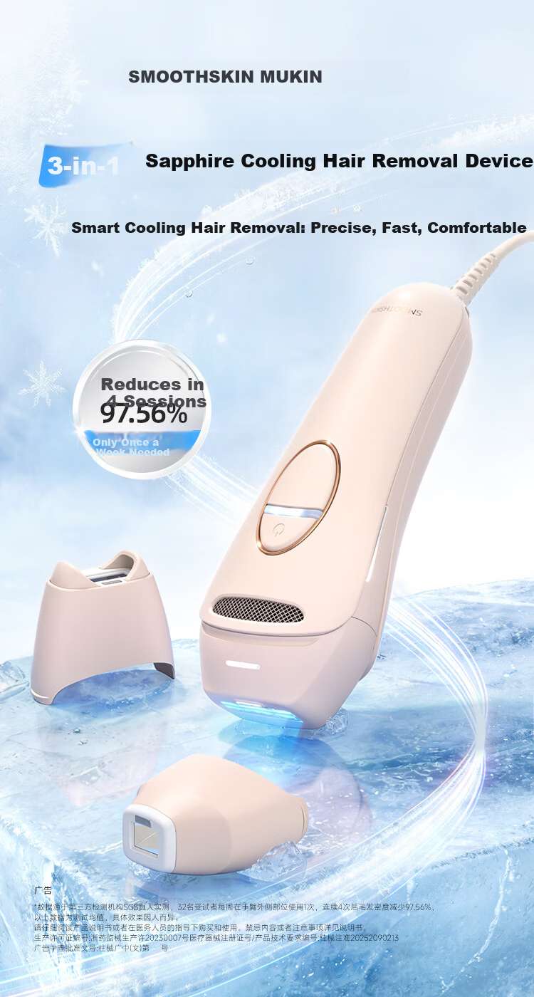 Mujin ICE Sapphire 3-in-1 Hair Removal Device - Painless Ice Point Intelligent Skin Analysis for Full Body, Private Areas, and Underarms - Effective on Coarse Beard Hair - Price Guaranteed for 618 1