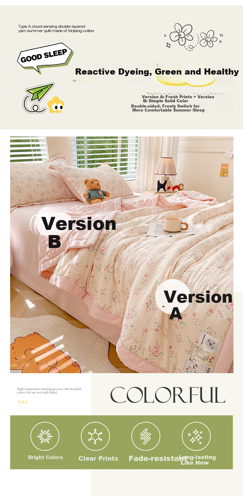Hongdou Class A Cotton Summer Quilt Air Conditioning Quilt Core Single Dormitory Summer Cooling Quilt Machine Washable Thin Quilt 1.5*2m Floral Vine 2