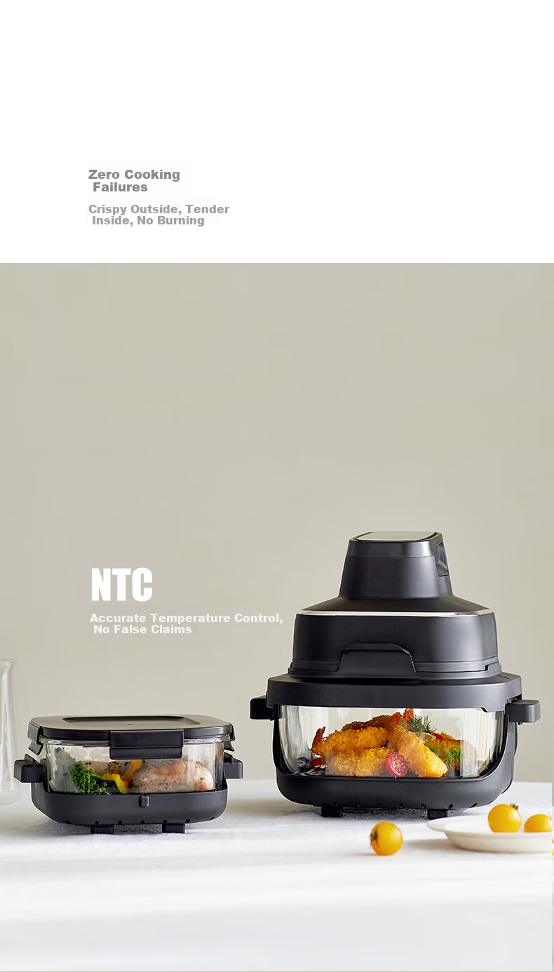 Olayks Instant Air Fryer Double Layer Household Split Air Fryer Smart Touch Multifunction Glass Non-Coated Portable 5.5L Earth Tone 14