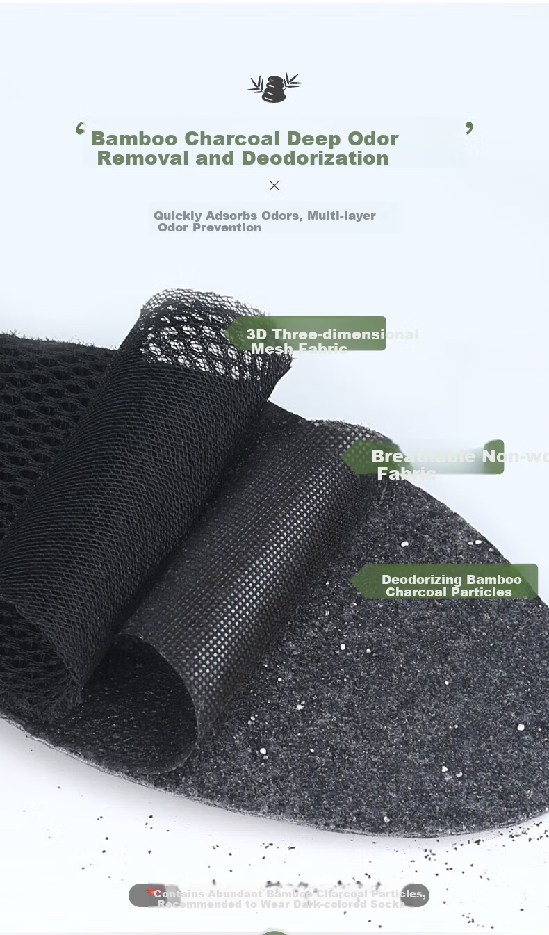 Bonnie Family Men's Antibacterial Bamboo Charcoal Deodorizing Breathable Sweat-Absorbing Anti-Friction Insoles for Leather Shoes Summer 7