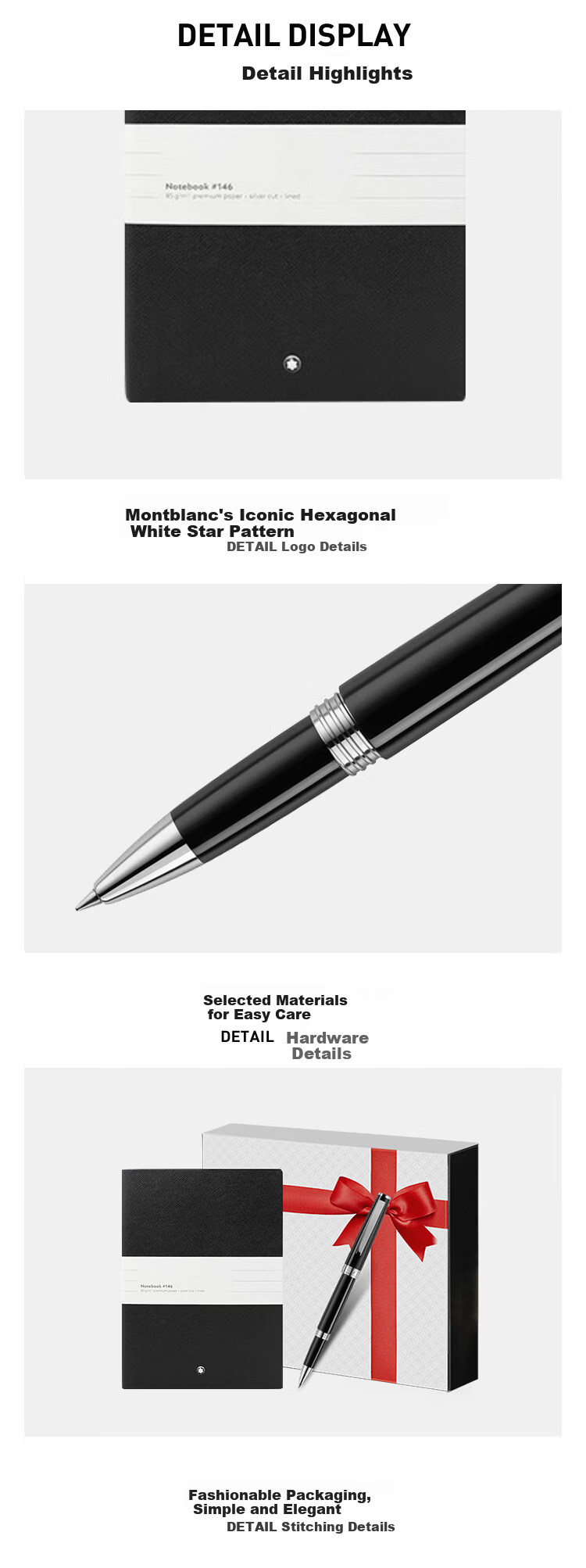 MONTBLANC Black Notebook + Italian Pinafore Signature Pen Set, Basic Version, Father's Day Gift 25