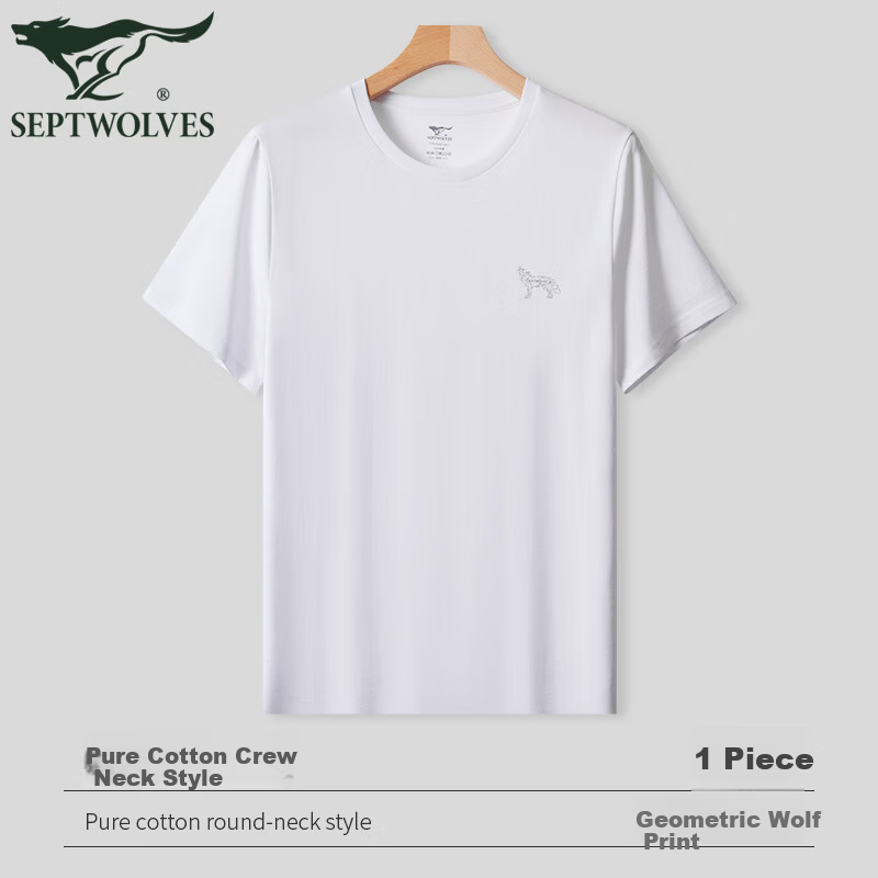 Seven Wolves Men's Short Sleeve T-Shirt Summer 100% Cotton Geometric Wolf Print Sportswear Base Shirt