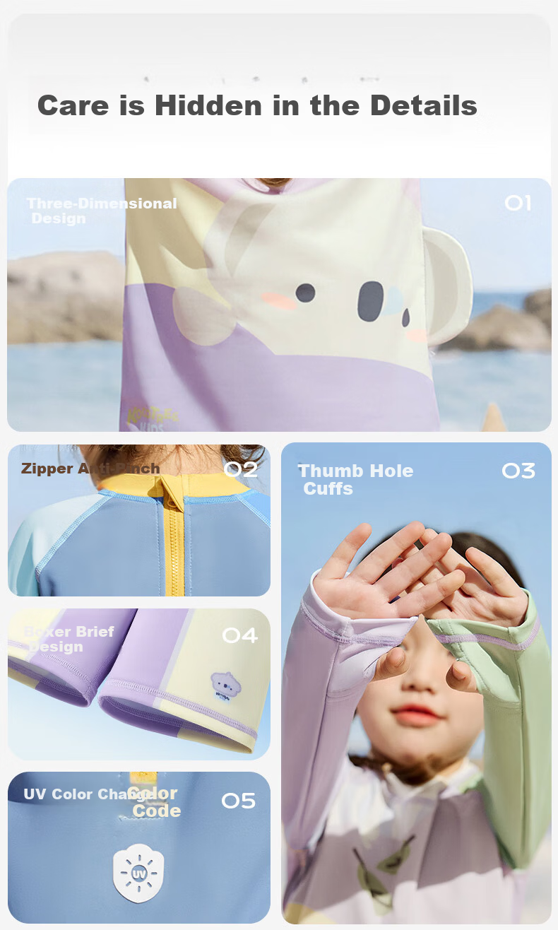 Kocotree KK Tree Kids Swimsuit Original Yarn UV Protection Cartoon Long Sleeve Swimwear Reinforced Back Anti-Sunburn 22