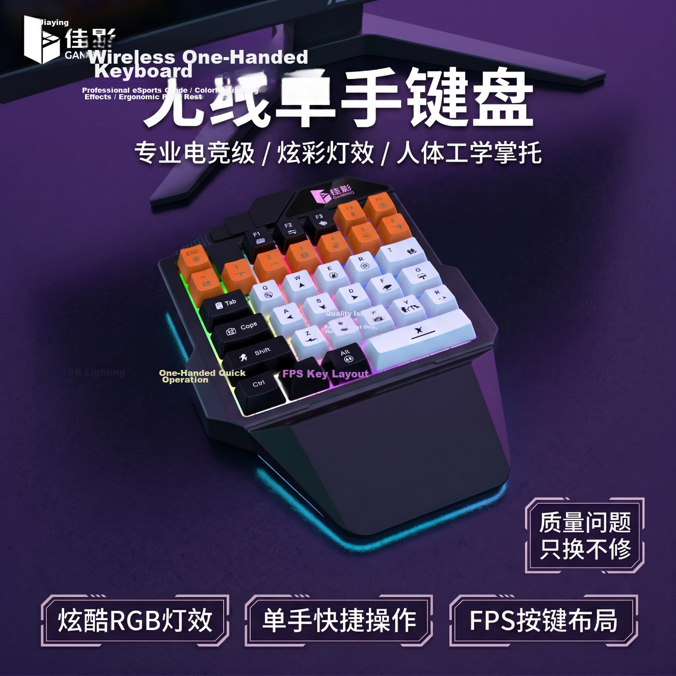 Jiaying K15Pro Wireless Gaming One-Handed Keyboard Dual-Mode RGB Backlit 35-Key Portable Gaming Keyboard for Office FPS Shooting Lightweight Silent Membrane Keyboard