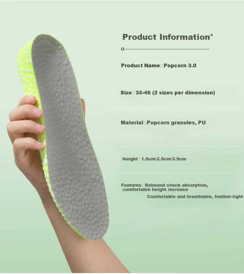 Gouge Popcorn Hidden Heel Lift Insoles for Women, Comfortable Height Increase - 3.5cm, Size 37-38 6