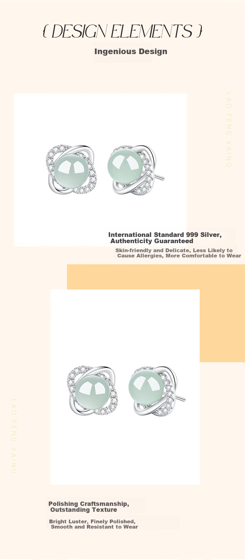 Lao Feng Xiang Hetian Jade Sterling Silver Clover Earrings for Women Lucky Four-Leaf Clover Jewelry Birthday Anniversary Gift for Girlfriend Wife 3