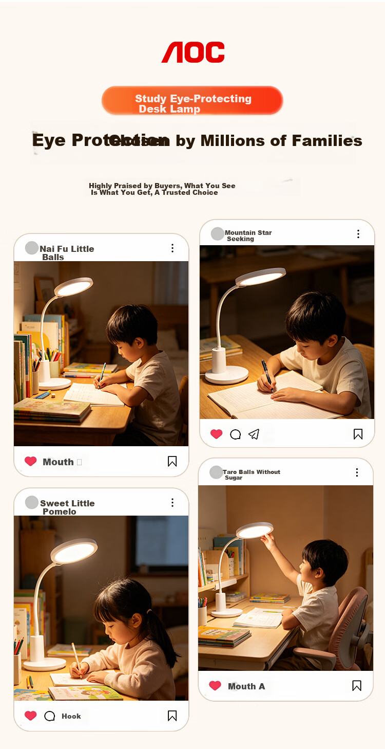 AOC Eye Protection Full Spectrum Desk Lamp AAAA Grade for Children Students Reading Bedroom Study Myopia Prevention 1
