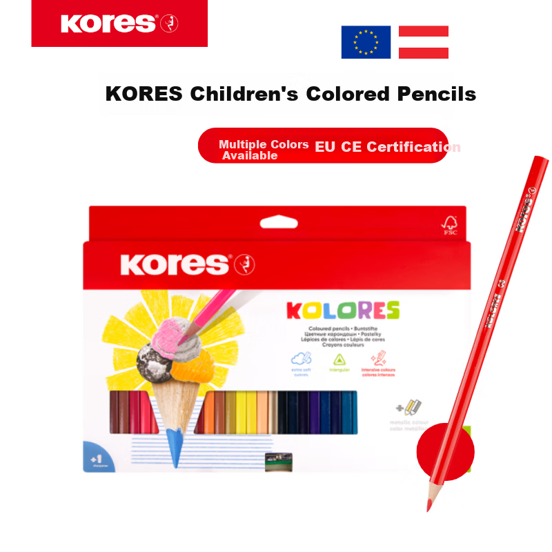KORES Europe High-Quality Children's Colored Pencils Kindergarten Primary School Non-Staining Triangular Color Pencils 6-Color Set Children's Gift