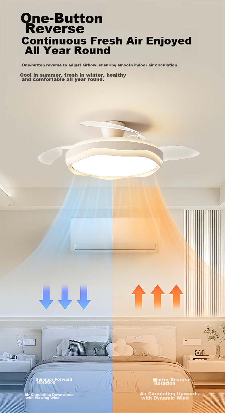 Dell Fan Light Pure Eye Protection Invisible Ceiling Fan Light LED Cream Style Zhongshan Lighting Dining Bedroom Light with Installation Included 21