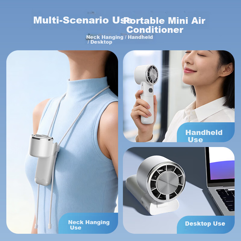 DIAMOND Portable Handheld Foldable Mini High-Speed Energy-Saving Fan Outdoor Neck Hanging Powerful Office Desktop Rechargeable Small Fan SN
