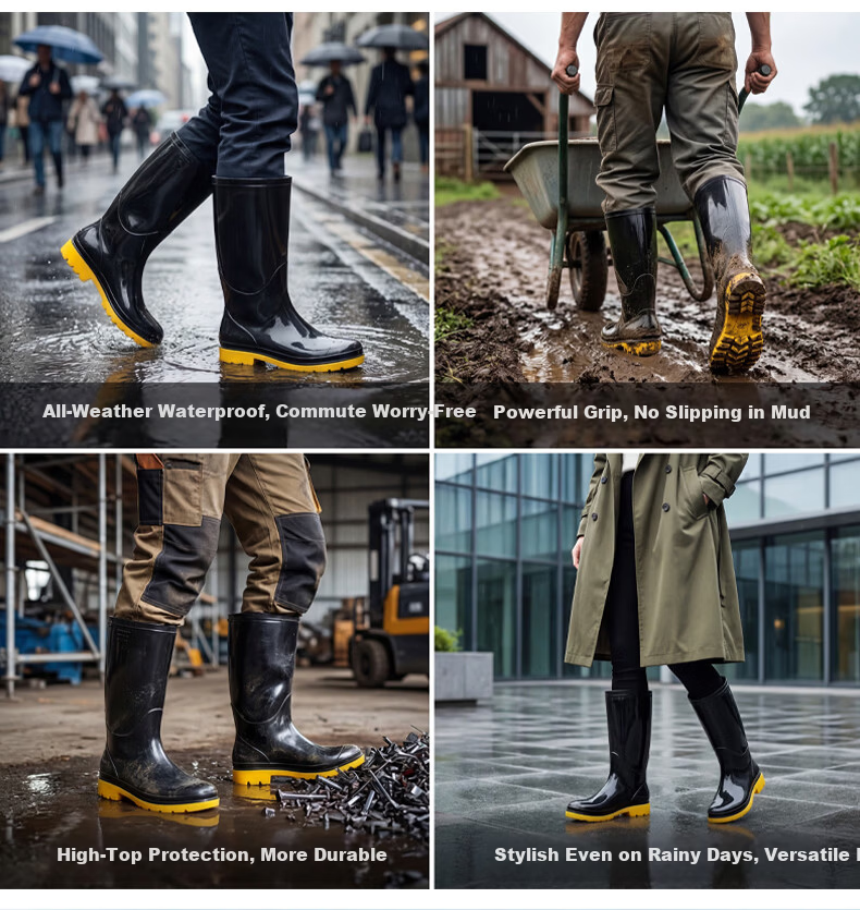 BlueOwl Shield Men's Outdoor Waterproof Non-Slip Rain Boots Rubber Shoes Durable Water Shoes YX1008-1 Size 44 6