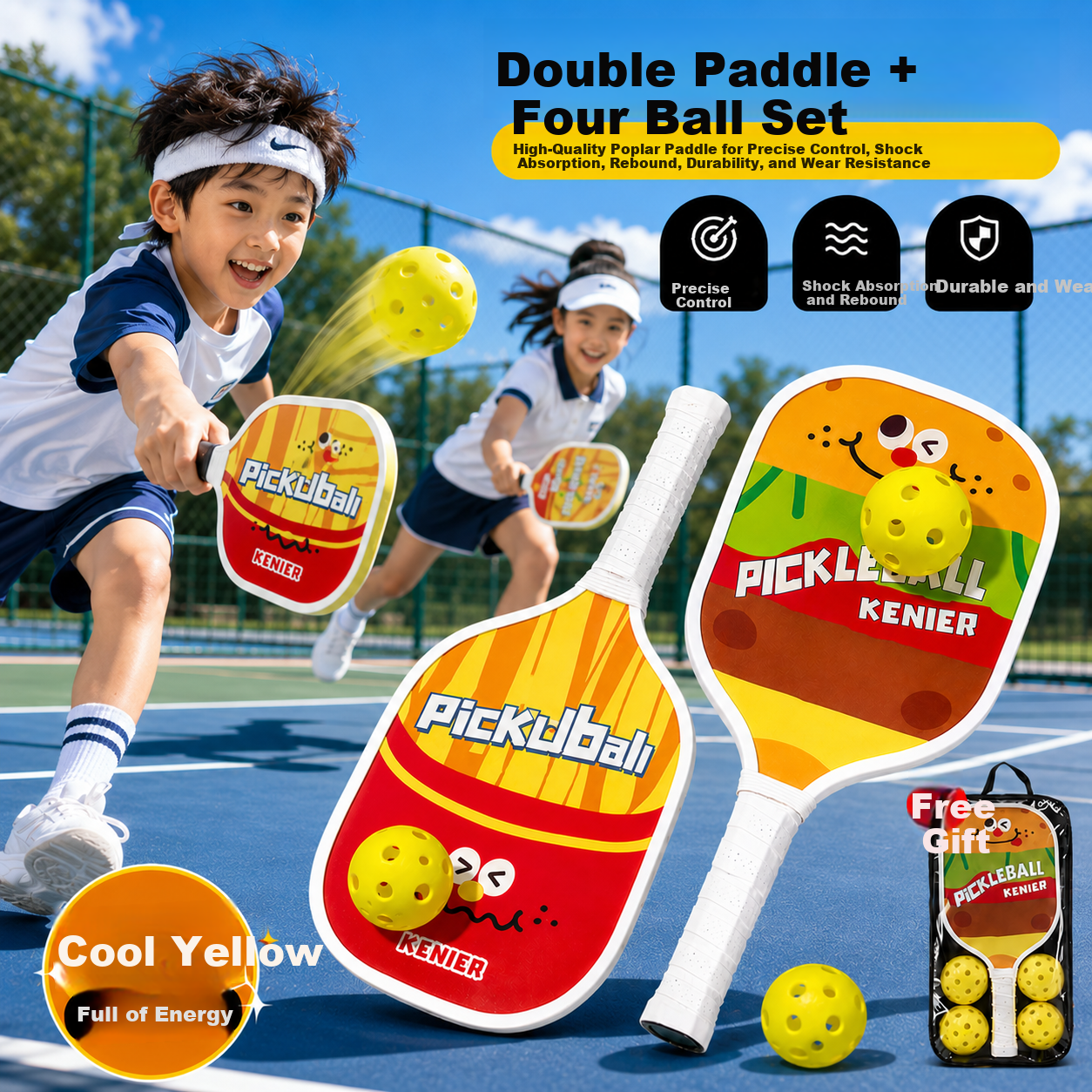 Lankup Pickleball Paddle Set Parent-Child Interactive Sports Beginner Kids Outdoor Toy Birthday Gift
