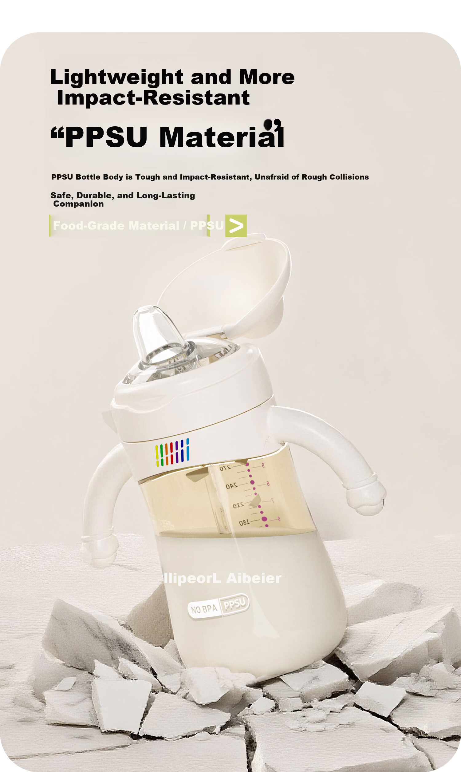 Aibeier Children's Water Bottle Baby Milk Cup Straw Bottle 6 Months-3 Years Training Cup Straw Cup Kindergarten 12