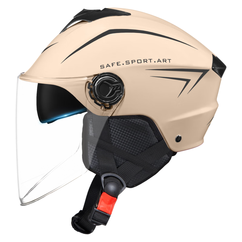 Feige Sprick 3C Certified New National Standard Summer Breathable Electric Vehicle Helmet Women's Men's Electric Bike Motorcycle Safety Half Helmet 509 HD Dual Visors Versatile Khaki + Four-Season Det