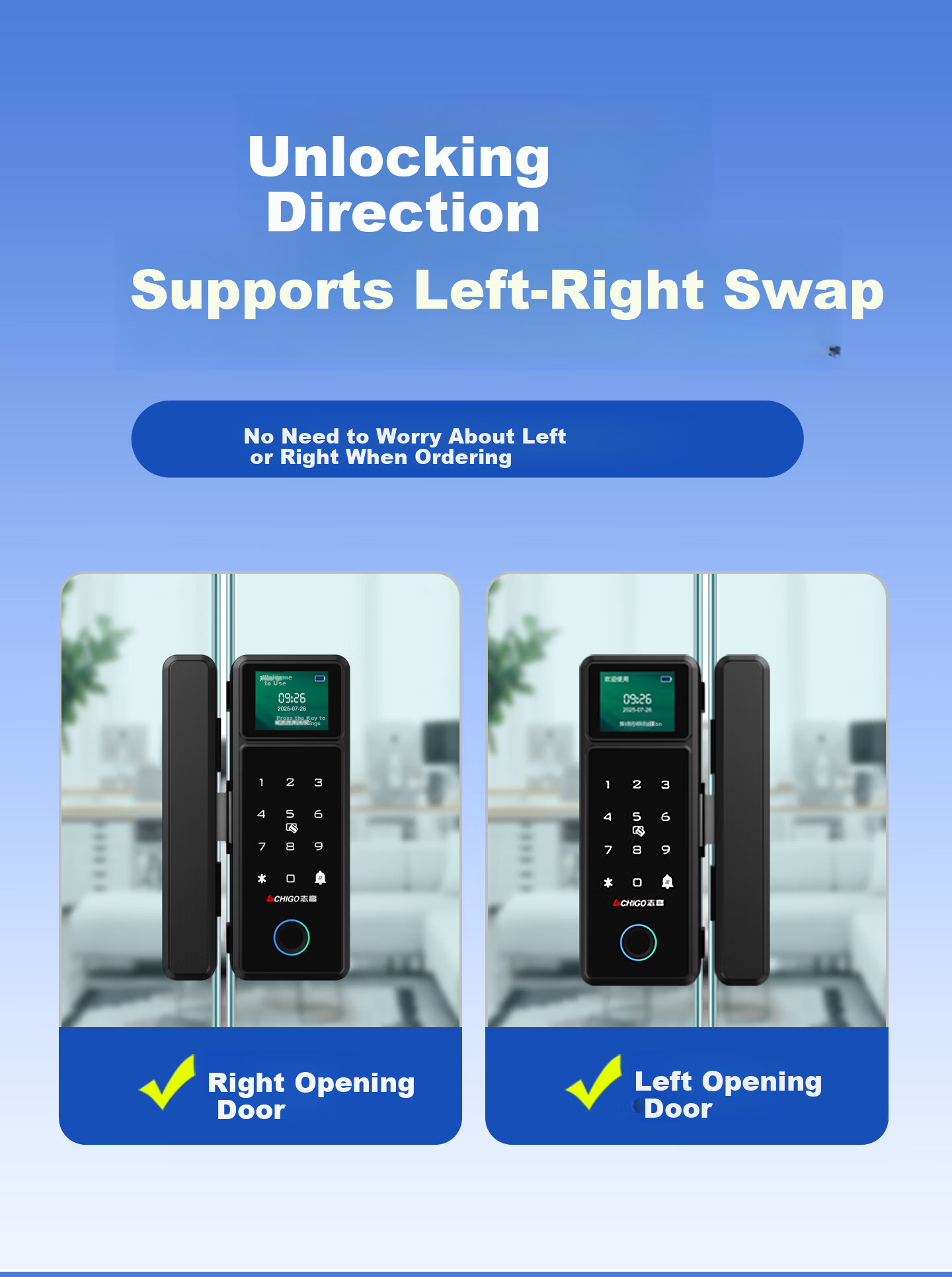 CHIGO Glass Door Fingerprint Lock No Drilling Office Password Lock Single and Double Door Smart Electronic Access Control Lock 7
