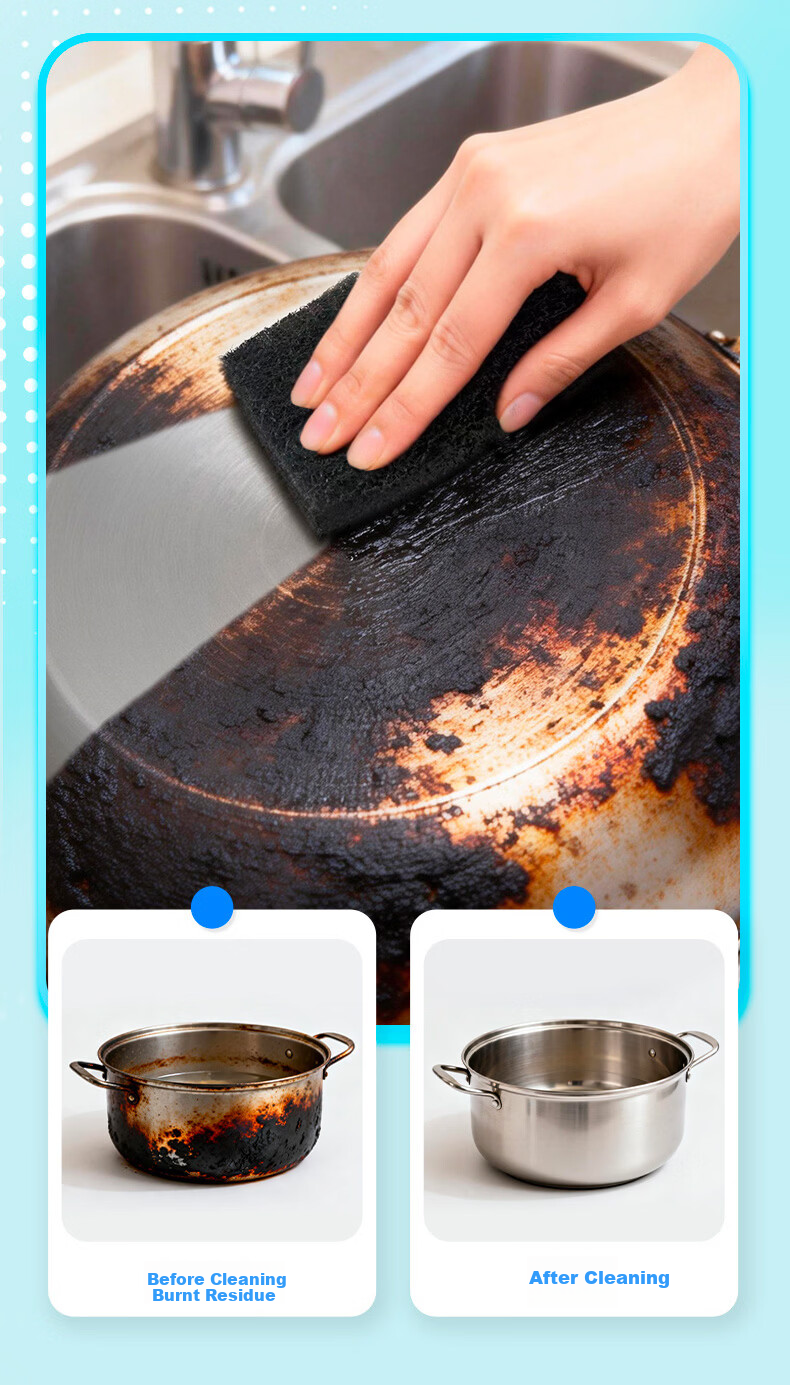 Miaojie Charcoal Clean Scouring Pads 8pcs - Stainless Steel Sink and Cookware Degreaser and Cleaner 6