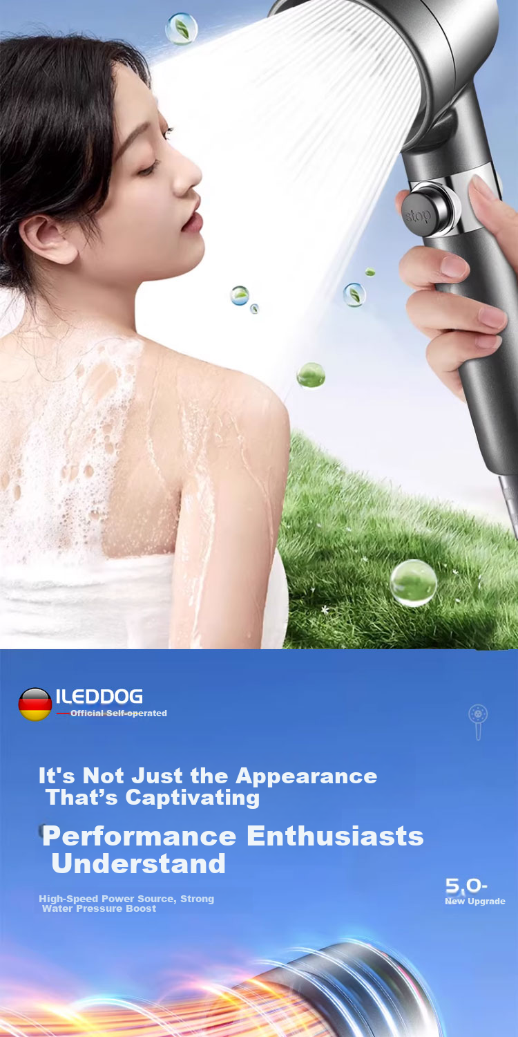 ILeddog [Germany] Dual Turbocharged Shower Head Multi-Function Filtered Handheld Shower Set DP-01 6