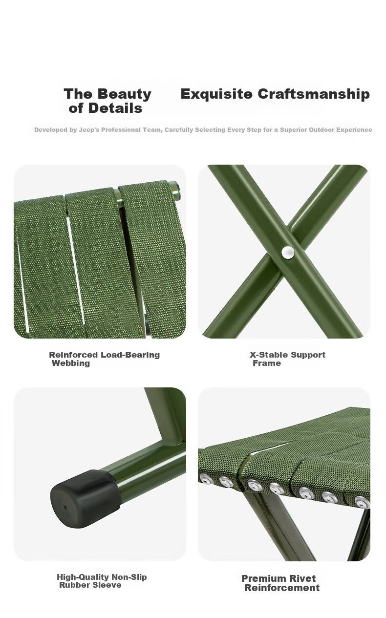 JEEP Folding Stool Portable Outdoor Chair Home Folding Bench Leisure Seat Queue Helper Medium Size Army Green 12