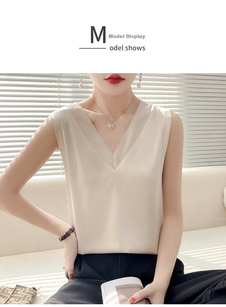 GUJIN V-Neck Premium Ice Silk Camisole Women's Innerwear Blazer Base Layer Vest Imitation Silk Satin Elegant Loose Fit Top 5