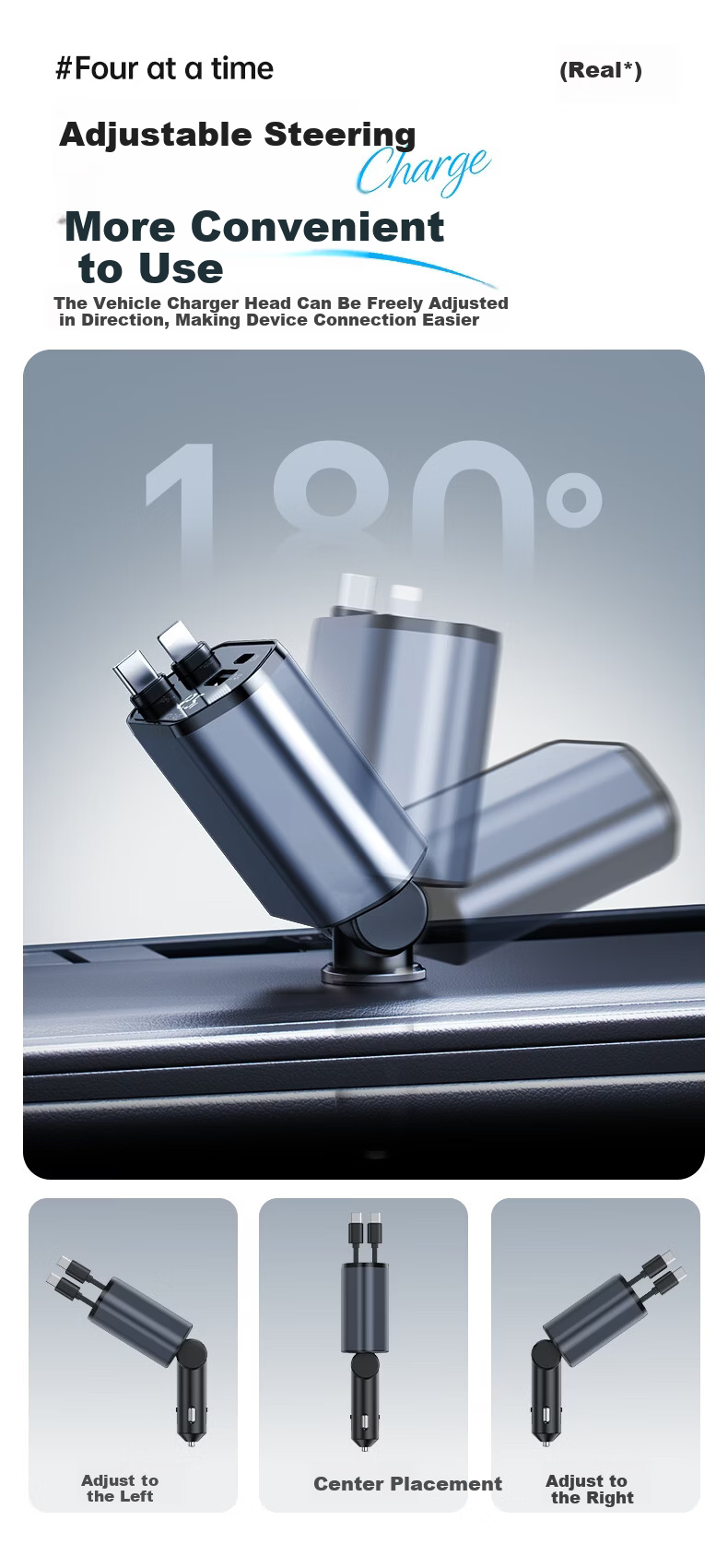 Huangchi 120W Super Fast Charging Retractable Cable Car Charger 3-in-1 Multifunctional Cigarette Lighter Adapter 11
