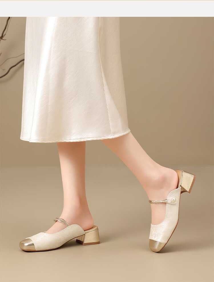 ZHR Women's Flats 2026 Spring New Qipao Style Chunky High Heel Mary Jane Shoes EH306 Champagne Size 38 34