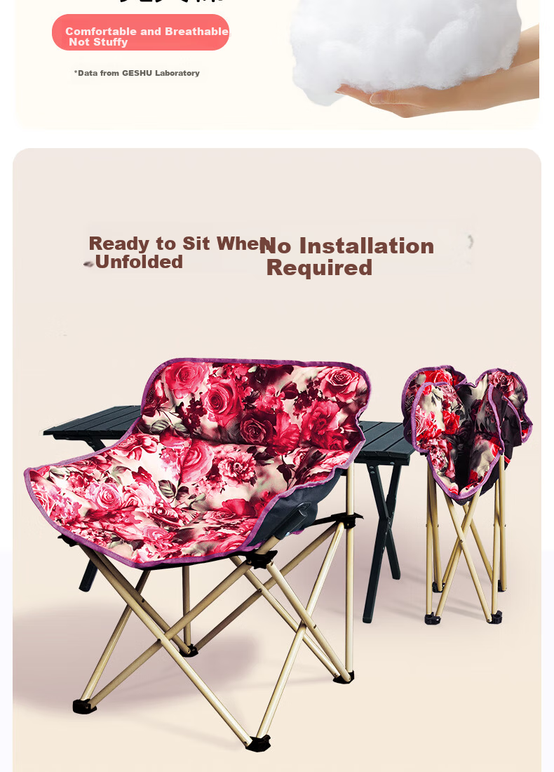 Gosoo Outdoor Folding Chair Thickened Moon Chair Portable Camping Picnic Lazy Sofa Chair Red 6