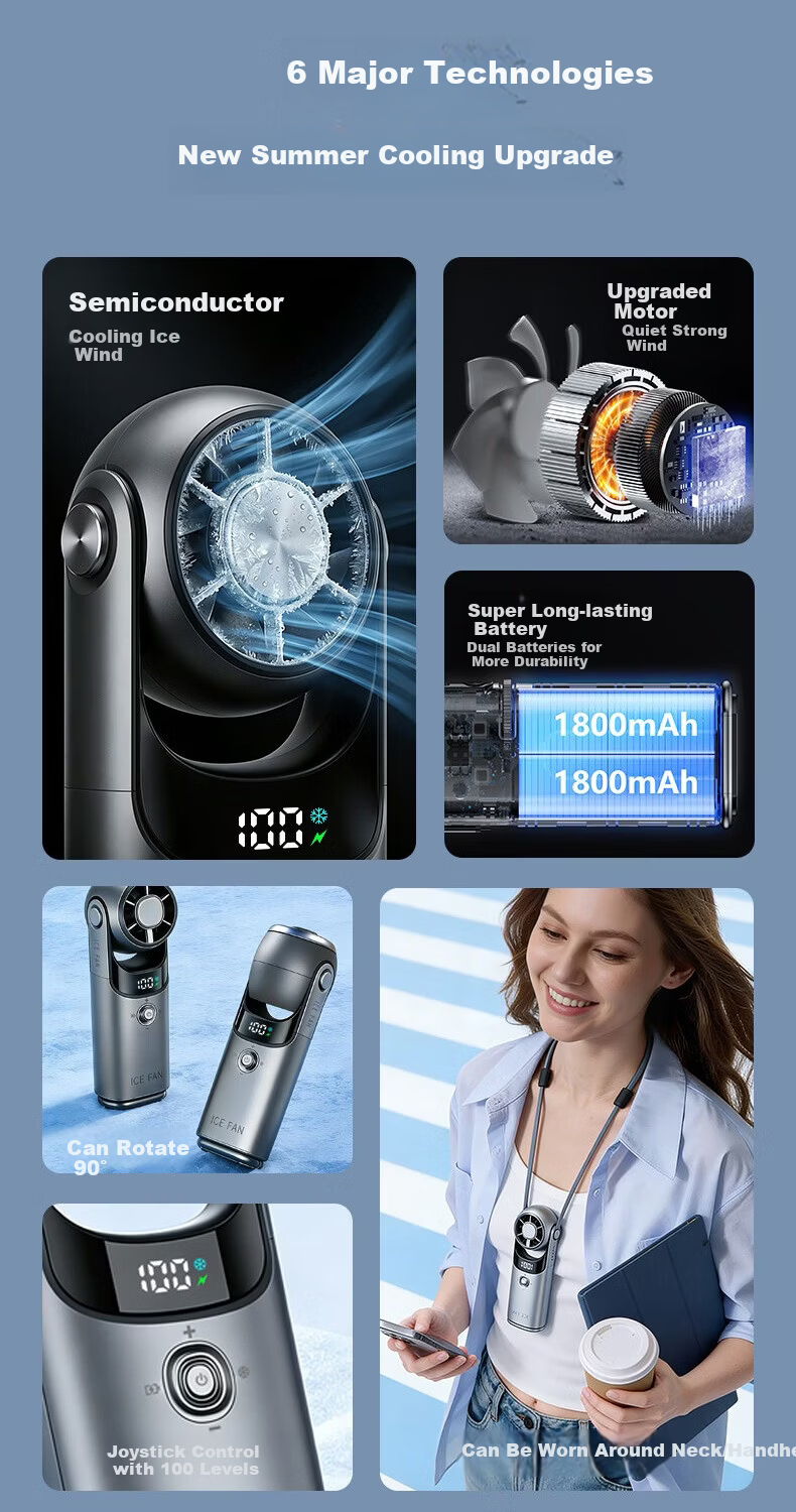 Mave Handheld Semiconductor Cooling Neck Fan Rotatable Turbo Portable Rechargeable Fan for Students and Outdoor Use 2